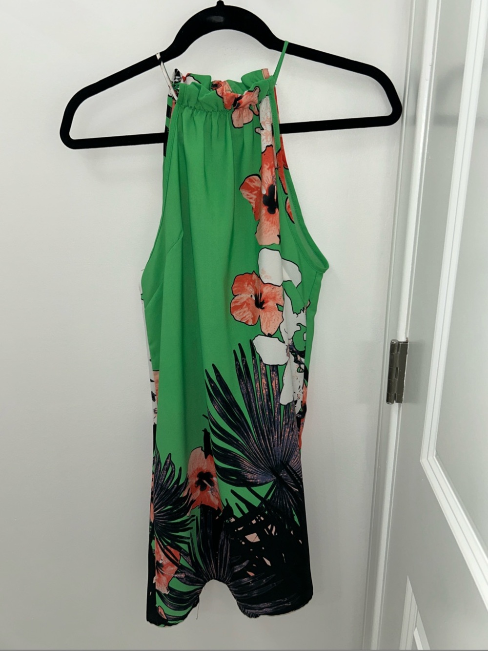 Green Floral Halter Neck Women's Dress